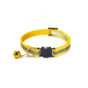 Obroża dla kota odblaskowa z dzwonkiem, żółty, samorozpinająca, z odblaskowym paskiem dla małego kotka, tania obroża odblaskowa, rozmiar XXXS