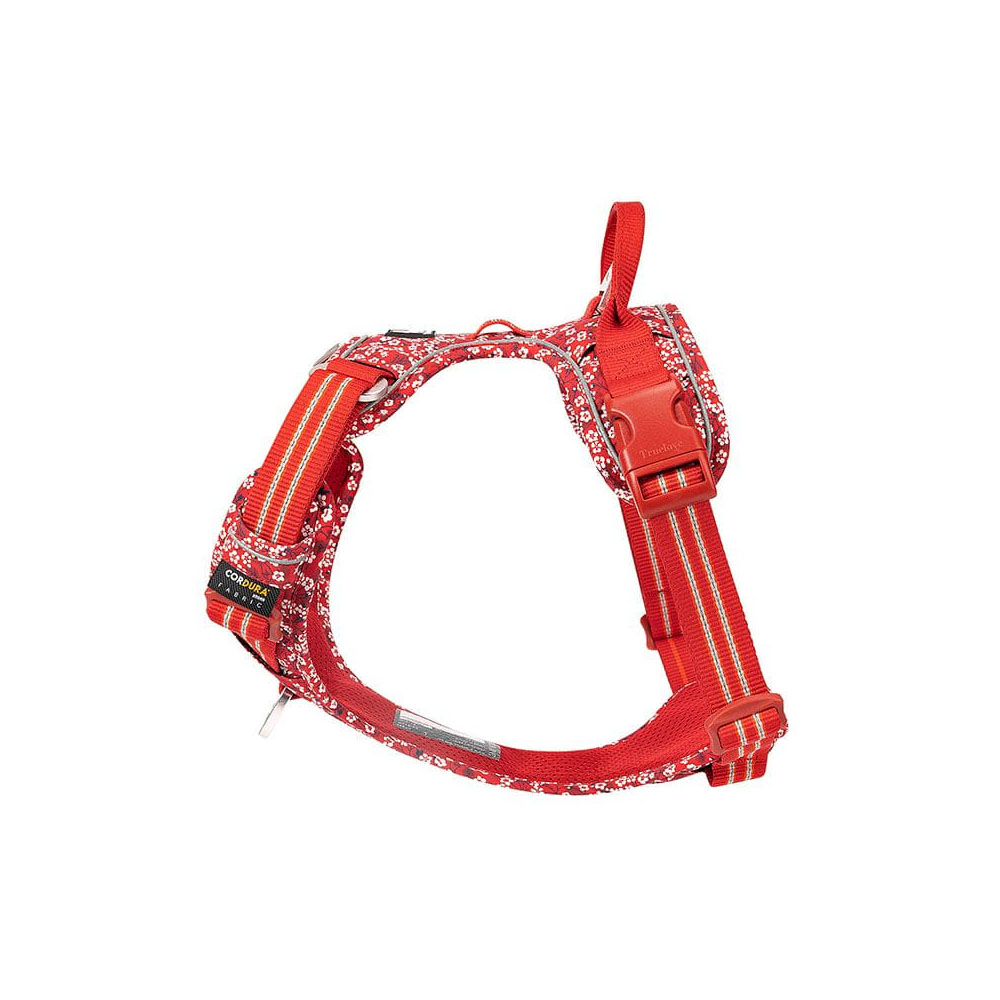 Szelki dla psa wzmocnione marki Truelove, z Cordury, Front Line Blossom w kwiaty, czerwone w białe kwiatki