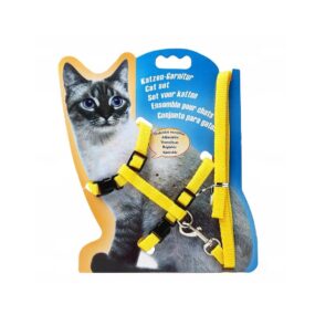 Szelki guard dla kota zestaw ze smyczą 120cm, tanie szeleczki dla kotka, małe szelki typu guard, żółte, żółty