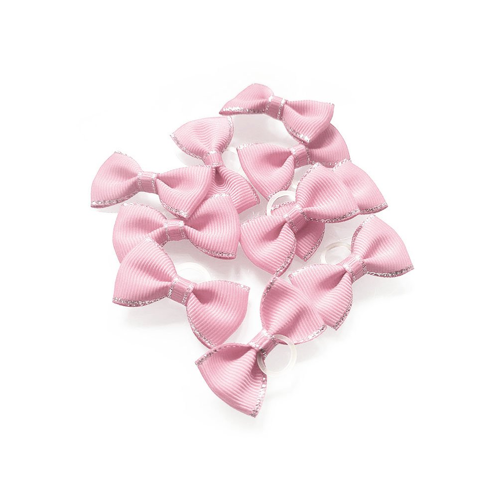 Zestaw kokardek dla psów srebrny brzeg, różowy, komplet 10 sztuk, jasny róż, jasnoróżowe kokardki dla szczeniąt