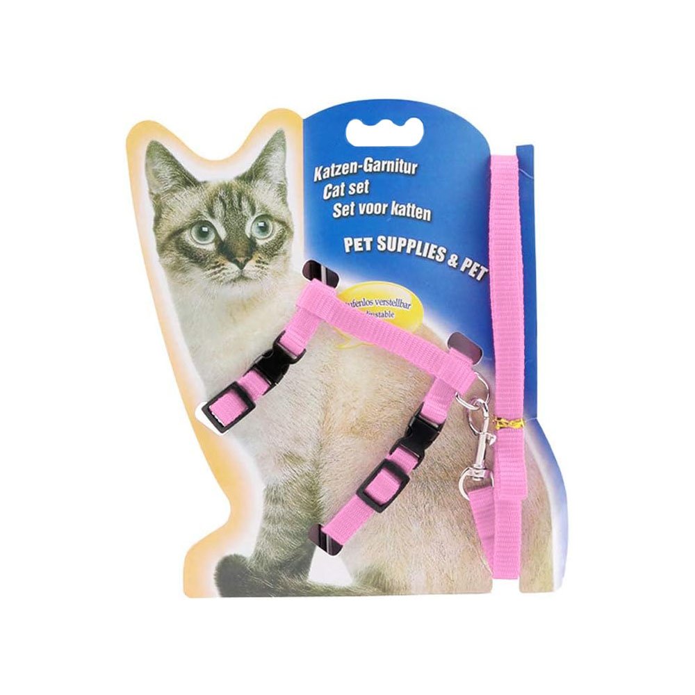 Zestaw szelki guard ze smyczą dla kota, 120cm, tanie szeleczki dla kotka, małe szelki typu guard, różowe