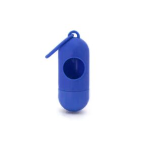 dozownik na woreczki na psie odchody, niebieski, plastikowy pojemniczek na kupoworki z rolką worków do sprzątania kup