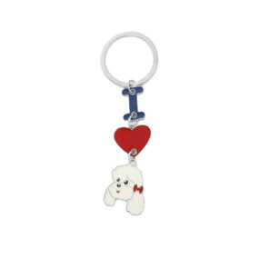 Breloczek do kluczy Pudel biały z kokardka, kocham Pudle, brelok, z serduszkiem, serce