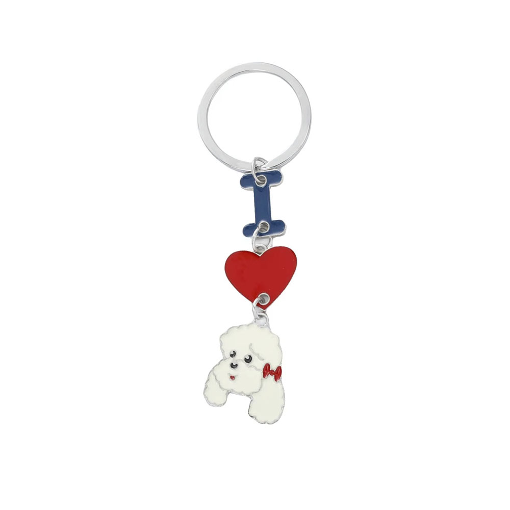 Breloczek do kluczy Pudel biały z kokardka, kocham Pudle, brelok, z serduszkiem, serce