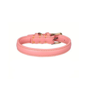Różowa obroża dla psa ze skóry, Skórzana obroża dla psa AniCani basic, różowy, podstawowa obroża ze skóry naturalnej, zwykła, klamry z bronzu, standardowa, prosta, różowa przód