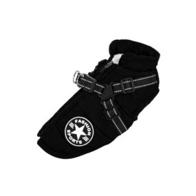 Kurtka z szelkami dla psa, czarna kurteczka z możliwością przypięcia smyczy, zimowe ubranie dla psa z szelkami